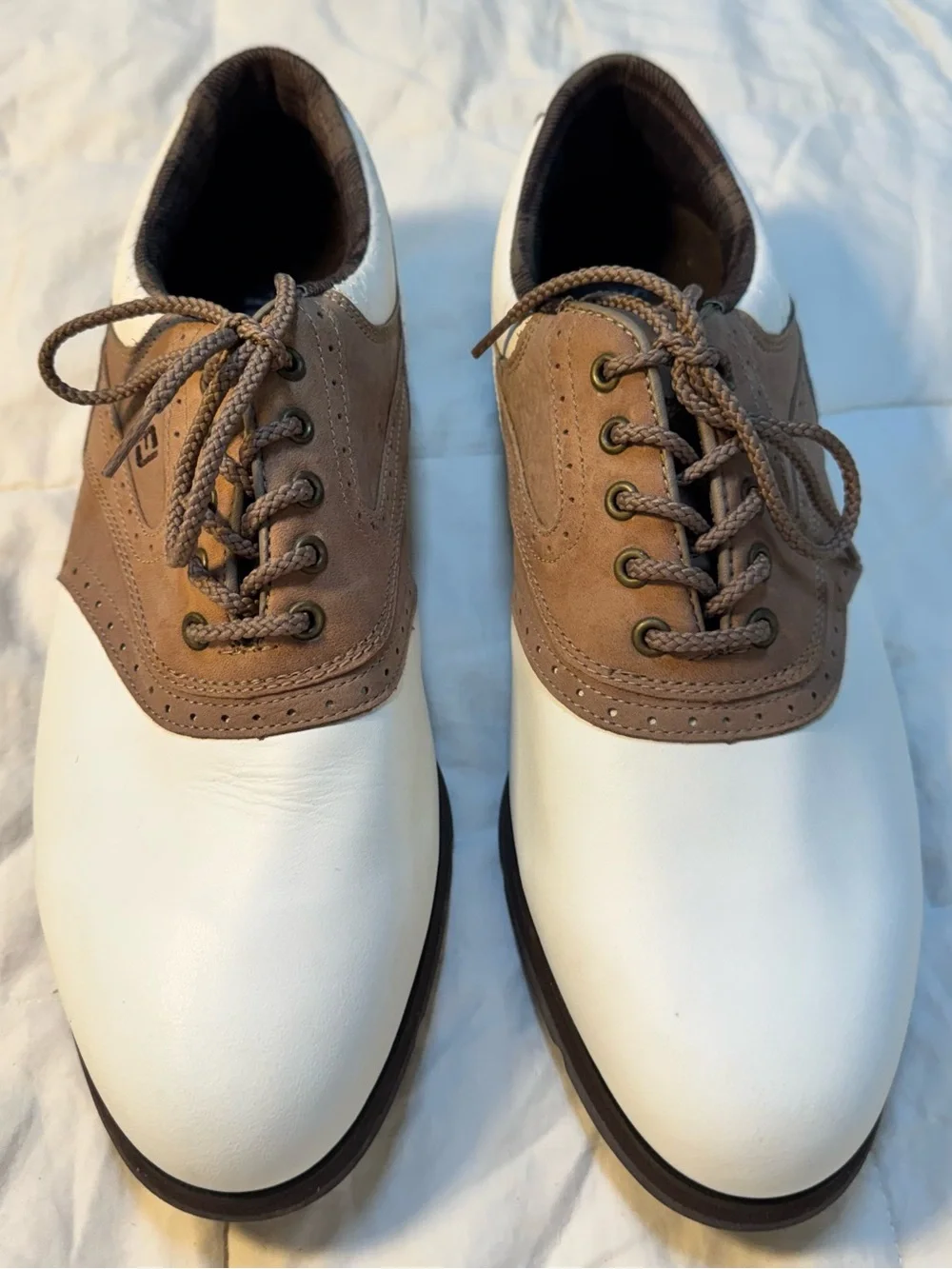 FootJoy W 9.5/ M 7.5 Saddle Golf Shoes - White & Brown/Tan